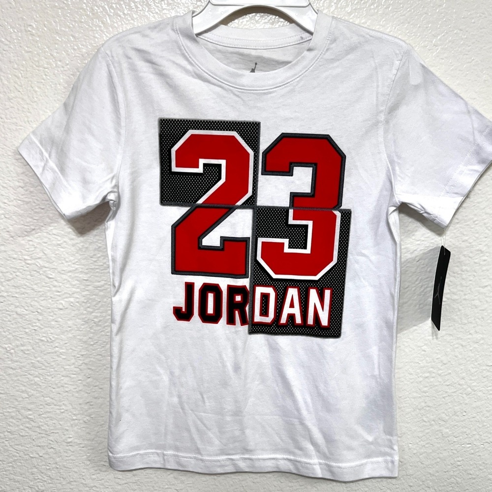 Nike Jordan 23 T-Shirt Boys White Red Black Graphic Tee Top‎ Kids Small MSRP $28